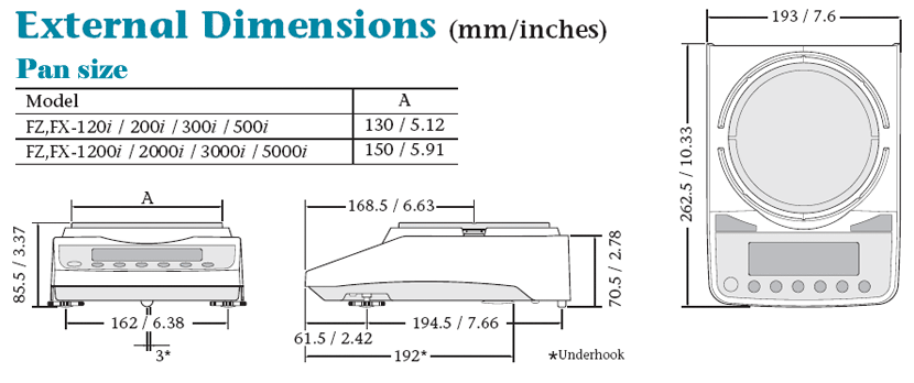 FZ-i / FX-i balances - external dimensions without breeze break  