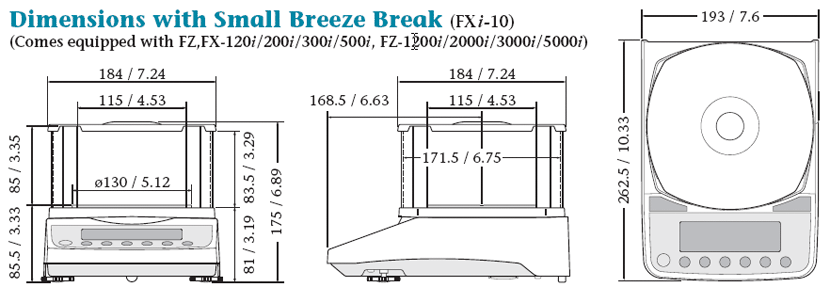 FZ-i / FX-i balances - dimensions with small breeze break 